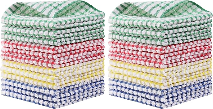 Egles 24 Packs Kitchen Dishcloths 12x12 Inches 100% Cotton Kitchen Dish Cloths for Washing Dishes Scrubbing Wash Cloths Dish Towels Sets (Mix Color)