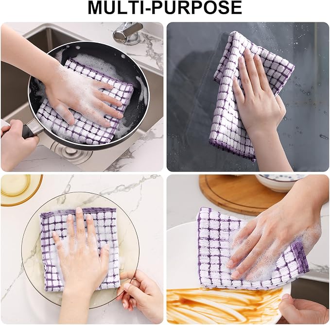 Kitinjoy Cotton 8 Pack Terry Kitchen Dish Cloths, Purple | 12 x 12 Inches Super Soft and Absorbent Dish Rags, Quick Drying Dish towels for Washing Dishes