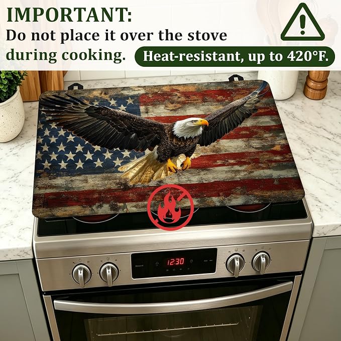 American Flag Eagle Electric Stove Top Cover Protector,Glass Flat Top Stove Mat,Heat-Resistant Oven Induction Cooktop Mat for Ceramic Countertop Mats Dish Drying Mat