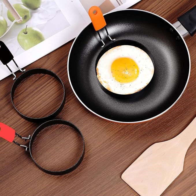 2 Pcs 6'' & 2 Pcs 3.5" Nonstick Stainless Steel Egg Rings with 1 Oil Brush & 1 Egg Separator, Round Crumpet Ring Mold for Muffins, Pancakes, Sandwiches Cooking