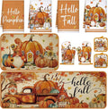 Fanfanwin 10 Pcs Fall Pumpkin Kitchen Decor and Accessories Set Autumn Kitchen Towels Rugs Pot Holders Oven Mitts Set Gnome Maple Leaves Decorations for Baking Cooking BBQ Autumn Home