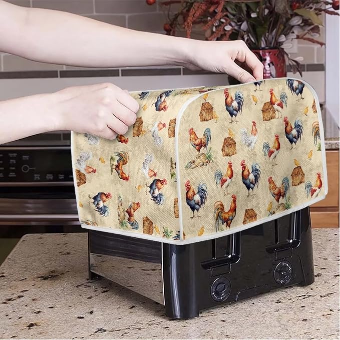 Chicken Pattern Two Slice Toaster Cover, Kitchen Small Appliance Covers Home Table Decoration Microwave Oven Dustproof Cover Keep From Dirty Stain, Yellow