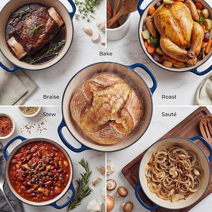 Zulay Kitchen 6.4QT Enameled Cast Iron Dutch Oven Pot with Lid, Heavy-Duty Soup Pot for Stews, Braising, Roasting & Sourdough Bread Baking, Oven Safe up to 500°F - Lapis Lazuli