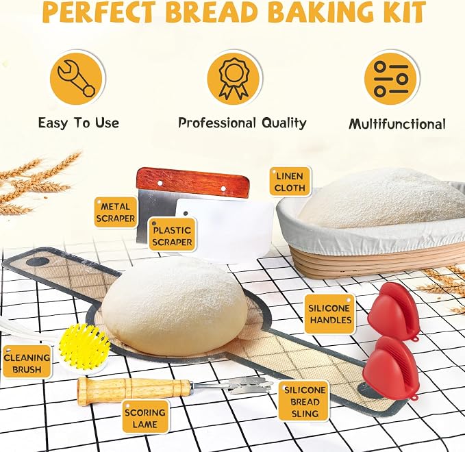 7.5QT Dutch Oven for Sourdough Bread Baking, Cast Iron Bread Pan with Lid | Advanced Multi-Functional Dutch Oven With Banneton Bread Proofing Basket & Baking Supplies, Cast Iron Bread Pan With Lid