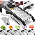 Gramercy Adjustable Mandoline Food Slicer, Mandoline Slicer for Kitchen, Mandolin, Potato, Tomato, Carrot, Vegetable, Fruit and Onion Cutter, Stainless Steel, INCLUDING Cut-Resistant Glove, Black Lite