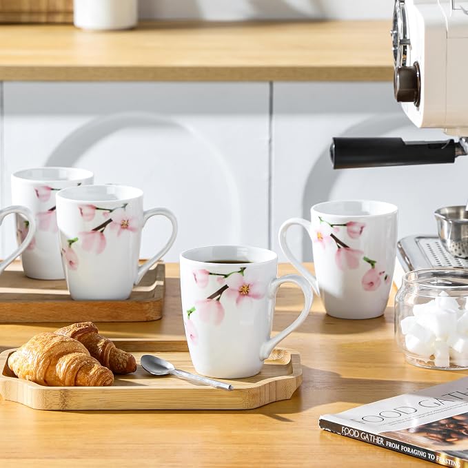 VEWEET Coffee Mugs Set of 6, 11 OZ Floral Ceramic Mugs, ANNIE | 11 OZ Floral Ceramic Coffee Mugs ANNIE Series, Microwave and Dishwasher Safe, Perfect for Tea, Coffee, and Gifting