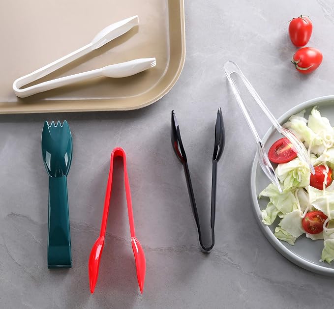 New Star Foodservice 42290 Utility Tong, High Heat Polycarbonate Plastic, Straight Edge, 6 Inch, Set of 12, Black