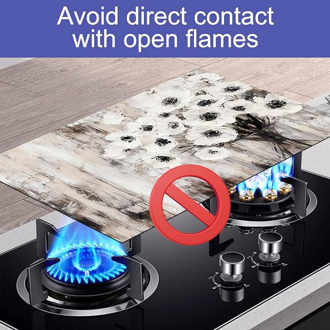 HOMETITUTE White Floral Rustic Stove Top Cover 28x20 Diatomite Mat