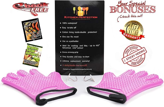 KITCHEN PERFECTION Silicone Smoker Oven Gloves -Extreme Heat Resistant BBQ Gloves-Handle Hot Food Right on Your Grill Fryer & Pit|Waterproof Grilling Cooking Baking Mitts|Superior Value Set+3 Bonuses | Waterproof, 5-Finger Design For A Better Grip, for...