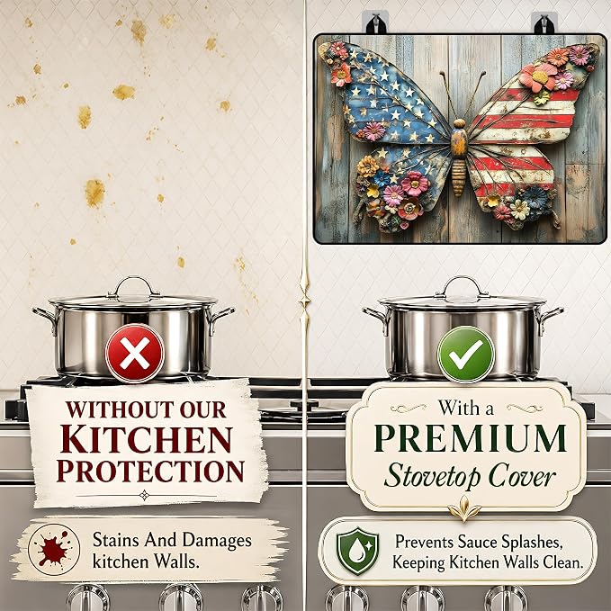 Patriotic Electric Stove Top Cover | Heat Resistant Glass Cooktop Protector for Kitchen Ceramic Countertops, Multiuse Stove Cover and Dish Drying Mat