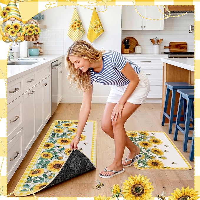 Fourluoo 10 Pcs Sunflower Kitchen Decor Set Sunflower Dish Towels Rugs Oven Mitts and Pot Holders Farmhouse Kitchen Decor Set for Women Mom Gift Cooking Baking Grilling