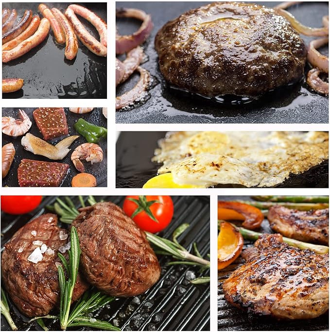 GGC Cast Iron Reversible Griddle | Double Sided Griddle Pan Perfect for Gas Grills and Stove Tops, 13 x 8.25 Rectangular Baking Flat and Ribbed Griddle Plate