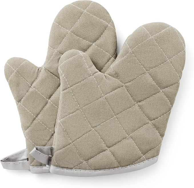ARCLIBER Grey 9" Quilted Oven Mitts 1 Pair Heat Resistant Kitchen | Quilted Lining, 1 Pair, Heat Resistant, Classic, Cotton Blend, Cooking, Baking, Grilling, Non-Slip Grip