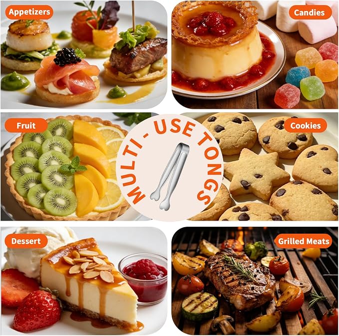 6 Pcs Mini Serving Tongs, 4.3 Inch Heart-Shaped Small Ice Tongs, Food Grade Stainless Steel Silver Tongs for Sugar Cube, Appetizers, Dessert, Tea Party, Home Kitchen, Coffee Bars, Dishwasher Safe