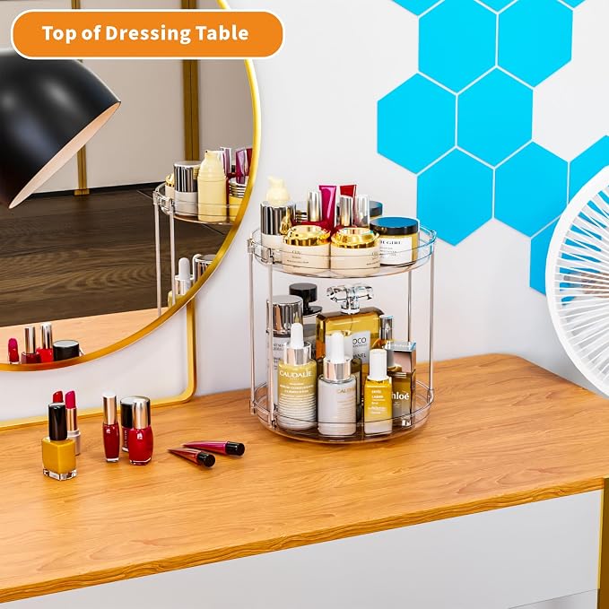 2 Pack 2 Tier Lazy Susan Spice Rack for Cabinet,Countertop and Pantry,9.5"W Small Rotating Turntable Organizer for Condiment,Pill Bottle,Vitamin,Medicine Cabinet Organizers and Kitchen Spice Organizer