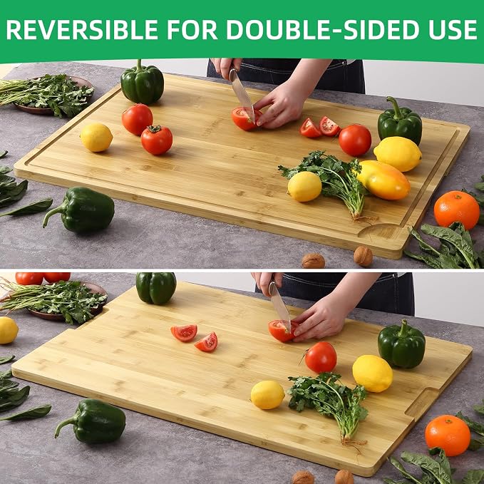 GarveeHome Extra Large Bamboo Cutting Board, 30 x 20 in Wooden Chopping Board for Kitchen, Butcher Block with Juice Groove and Handles, Stove Top Cover, Over Sink Noodle Board