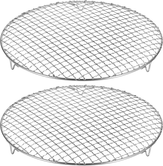 HARFINGTON 2pcs Round Cooking Rack 12-inch 201 Stainless Steel Cross Wire Barbecue Grill Net with 20mm Legs for Cooking Baking Steaming BBQ