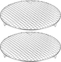 HARFINGTON 2pcs Round Cooking Rack 12-inch 201 Stainless Steel Cross Wire Barbecue Grill Net with 20mm Legs for Cooking Baking Steaming BBQ
