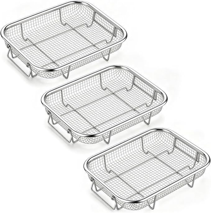 P&P CHEF 8.7 Inch Air Fryer Basket for Oven, Air Fryer Rack, 3 Pieces | Food-grade Stainless Steel Air Fryer Accessories for Frying Cooking Baking Roasting, Ideal for Fried Food, Dishwasher Safe