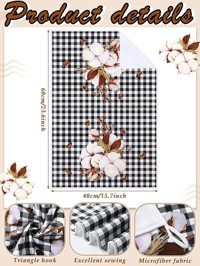 4 Pcs Farmhouse Kitchen Towels Rustic Farm Cotton Hand Dish Towel | Fast Drying Absorbent Black and White Plaid Neutral Decor Housewarming Gift for Home Cooking Kitchen Bathroom