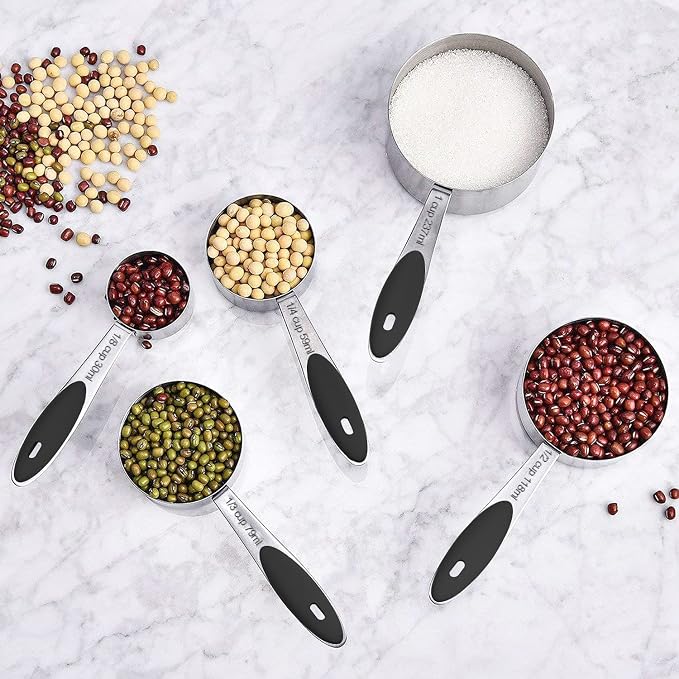 Wildone Measuring Cups and Magnetic Measuring Spoons Set, 16Pcs | 8 Stainless Measuring Cups, 7 Double-sided Magnetic Measuring Spoons & leveler for Spice Jar and Liquid Measuring, Black