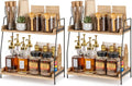 ANBOXIT Countertop Coffee Station Organizer, 2 Tier Wooden Shelf for Coffee Bar Accessories, Condiment Storage Caddy for Kitchen, Home, Office - Brown (Pack of 2)