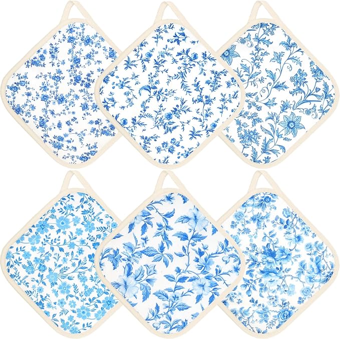 6 Pack Pot Holders 100% Cotton Heat Resistant Potholder, Machine Washable Pot Holder, Hot Pads, Table Pads for Cooking Baking (U)
