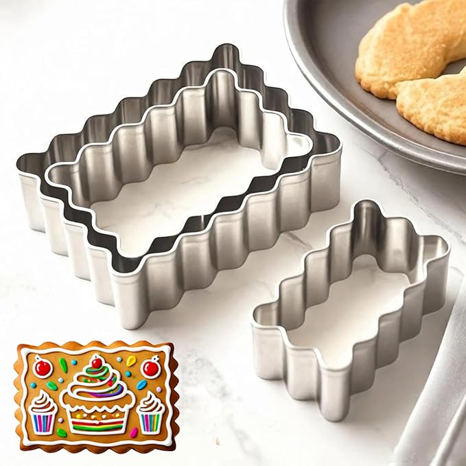 11Pcs Scalloped Cookie Cutter Set, Assorted Sizes-Include3 Square,3 Rectangle and 5 Round Fondant Molds,Reusable with Jagged Edge Design for a Special Event Holiday Everyday Treat (11Pcs)
