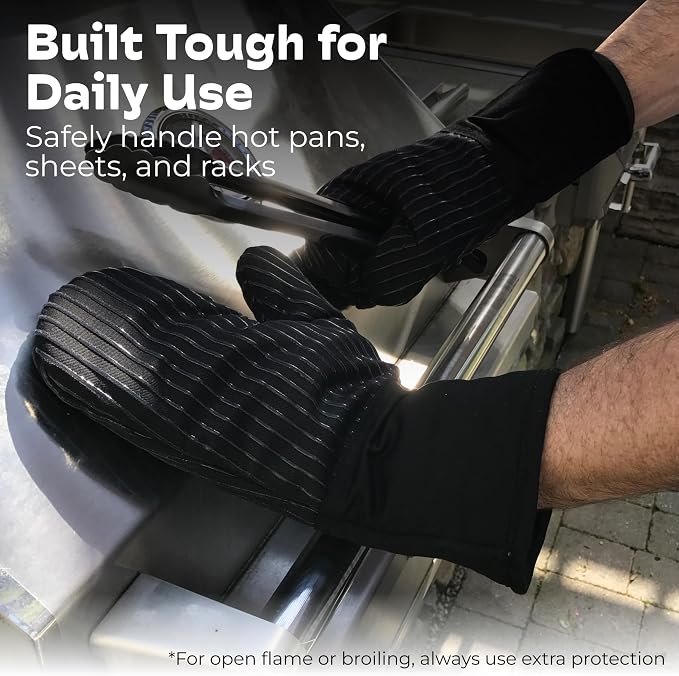 Silicone Oven Mitts - Black Set of 2-12.5" - Heat Resistant to 536 F / 280 C Kitchen Gloves - Professional Grade Protection Hot Cooking Baking