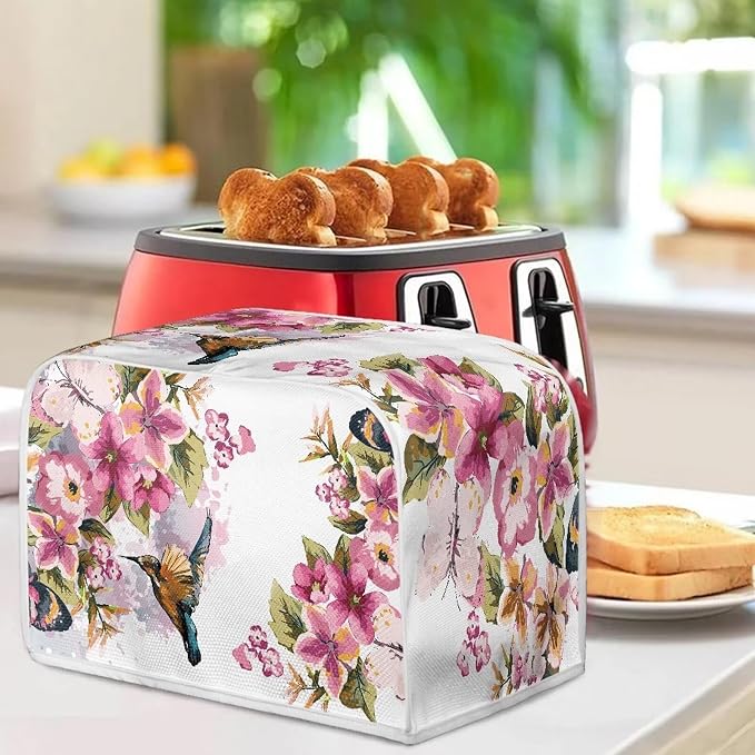 Hummingbird Flower Toaster Cover 4 Slice Fits for Most Standard Carrying Toaster, Anti-Dust Small Appliance Cover, Washable Kitchen Broiler Cover
