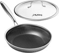 Nonstick Frying Pan with Lid 8-Inch, Durable Stainless Steel Skillet, Induction Cooktop Compatible, PFOA-Free Scratch-Proof, Dishwasher & Oven Safe, Stay-Cool Handle, Silver Kitchen Cookware