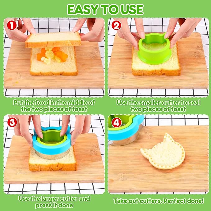 12Pcs Sandwich Cutters for Kids Lunch, Crustless Sandwich Maker | Sandwich Cutter and Sealer DIY Dinosaur Circle Cookie Cutter Bread Decruster Lunch Box Accessories for Kids Toddler
