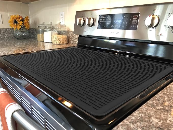 YUHFERA Stove Top Cover for Electric Stove - Silicone Stove Mat for Glass Top, Glass Cooktop Protector, XL Dish Drying Mats for Kitchen,Oven Covers for Electric Stove (Black,36 x 21)