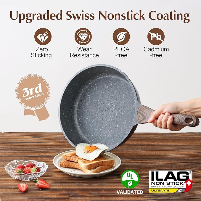 SENSARTE Nonstick Cookware Set 13-Piece, Non Stick Pots and Pans Set with Swiss Granite Coating, Healthy Kitchen Cooking Set, Stay-Cool Handles, Induction Compatible, PFOA/PFOS Free