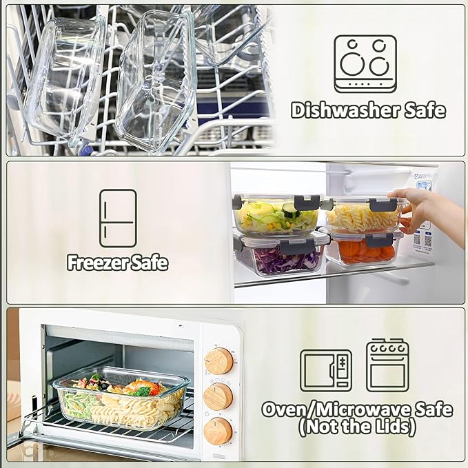 M MCIRCO 8 Pack,30 oz Glass Food Storage Containers with Lids, White | Glass Meal Prep Containers,Airtight Lunch Containers with Lids, Microwave, Oven, Freezer and Dishwasher Friendly, BPA Free