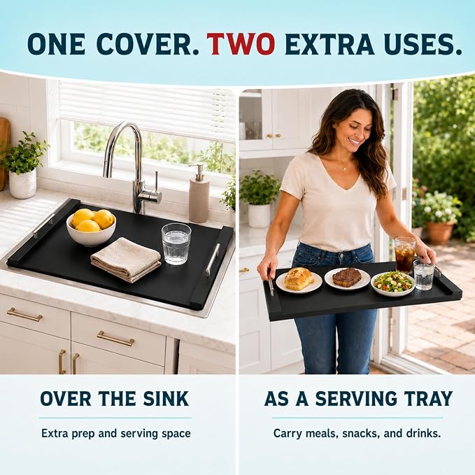 RVTHEUS® Noodle Board Stove Cover, 29.5x22", for Gas & Electric Stoves | Includes 3 Handle Pairs in Black, Gold & Silver, Stove Top Covers for Gas Burners, Stove Covers for Gas Stove Top