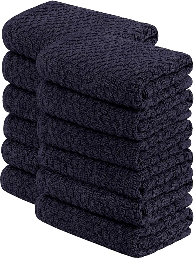 Super Absorbent Kitchen Towels 12 Pack - Premium 100% Cotton Kitchen Towels, 450GSM Thick Machine Washable Navy Dish Towels for Kitchen Drying, Cleaning, Dobby Weave, Unmatched Quality