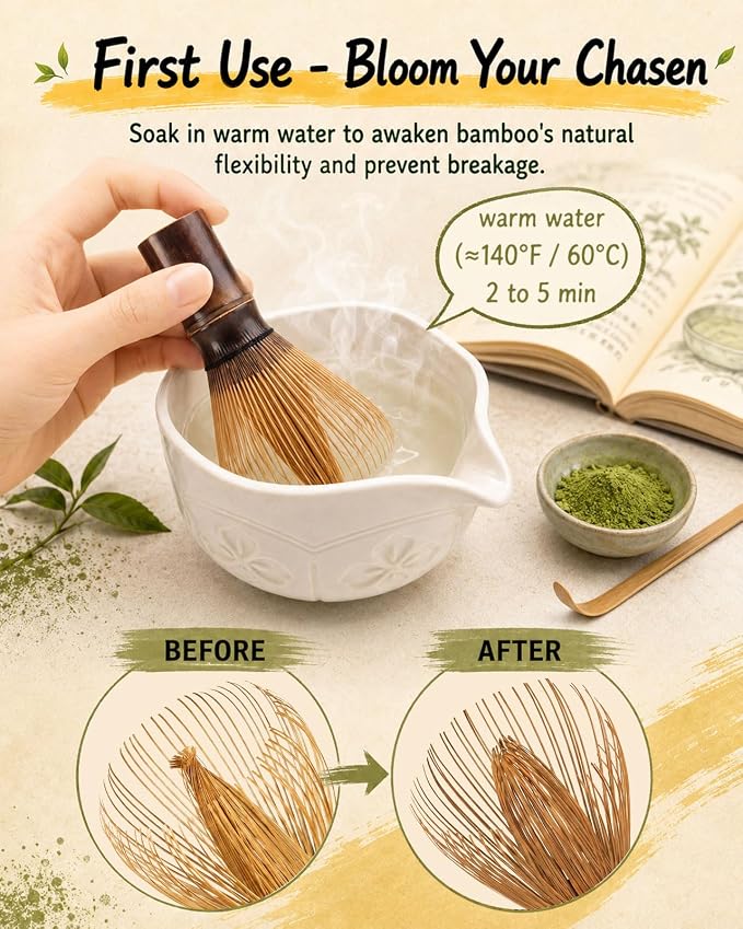 Authentic Shin Chasen Matcha Whisk – 6+ Year Aged Purple Bamboo | Handcrafted for Ceremonial Grade Matcha, Traditional Japanese Tea Ceremony Tool for Matcha Bowl