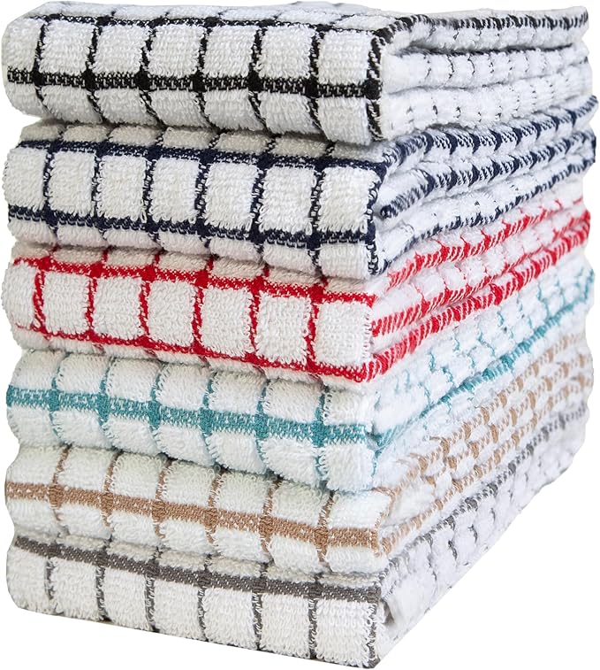 Bumble Kitchen Towels (6-Pack), 16"x28", 100% Cotton, Multicoloured Checked | 380 GSM | Soft kitchen hand towels , Highly Absorbent & Durable Dish Towels for kitchen with Hanging Loop