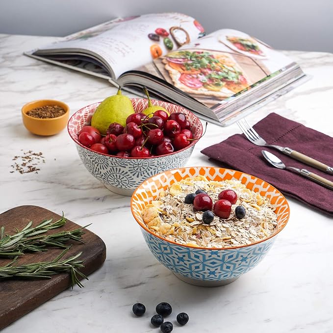 Selamica 7 inches Porcelain Cereal Bowl Set - Set of 6, Ceramic bowls, Soup Bowl Set for Cereal, Soup, Salad and Pasta, Assorted Colors