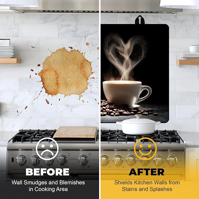 NYZE 28x20 Inch Electric Stove Top Cover - Heat Resistant Glass Flat Top Stovetop Protector Mat, Coffee Themed Dish Drying Mat & Extra Counter Space Saver for Kitchen Decor