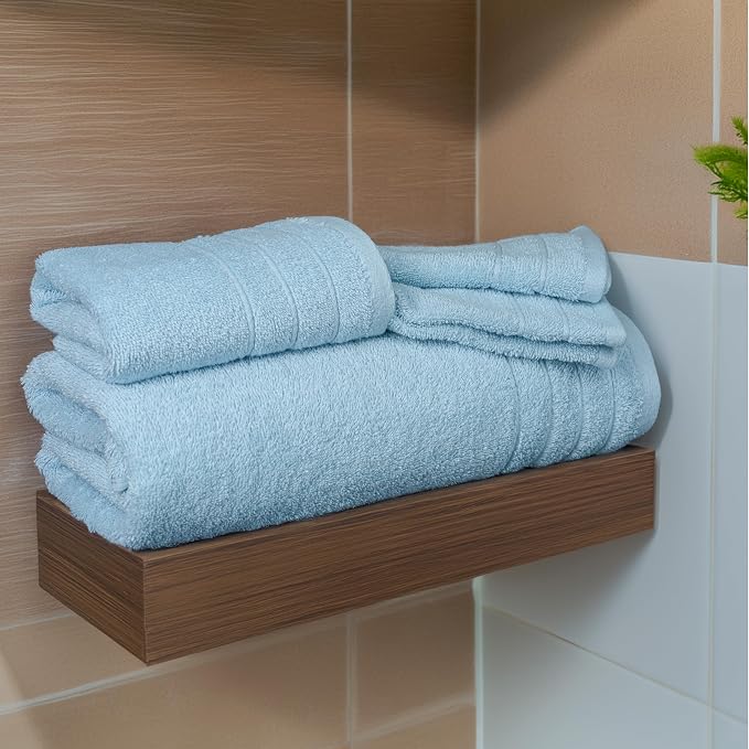 8 Piece Towel Set, 2 XL Bath, 2 Hand, 4 Washcloth, Sky Blue | 100% Cotton, Lighter Weight, Quicker to Dry, Super Absorbent, Perfect for Bathroom