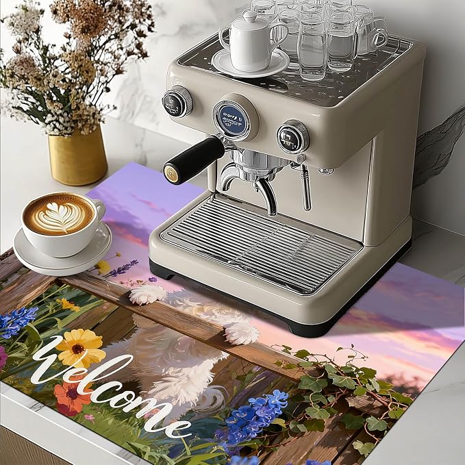 HOMETITUTE Spring Stove Top Covers for Electric Stove 28x20 Inches Puppy Flower Garden Sunset Heat Resistant Glass Cooktop Protector Pad Decorative Stovetop Cover Dish Drying Mats for Kitchen Decor