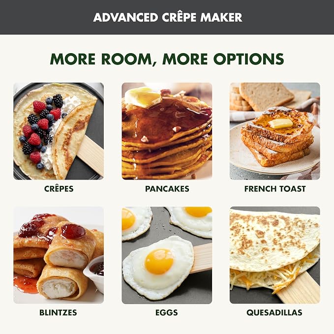 GreenPan Advanced 12" Crepe Maker, Healthy Ceramic Nonstick PFAS-Free Coating, Adjustable Temperature Control, 400°F Heating, Batter Spreader & Crepe Turner Included, Graphite