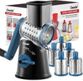 Geedel Rotary Cheese Grater Hand Crank, Cheese Shredder Vegetable Slicer | 5 Blades, 430 Stainless Steel, 12x Fast Cutting, Strong Suction Base, No BPA, Dishwasher Safe, for Cheese, Veggie, Nut