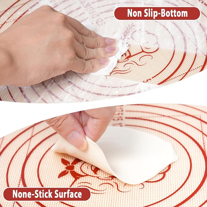 Silicone Baking Pastry Dough Mat - Non Slip Rolling Mat with Measurement Guides, Thick Reusable Kneading Board for Bread, Pizza, Cookies, Fondant, Nonstick Baking Sheet for Kitchen Counter, 20x28inch