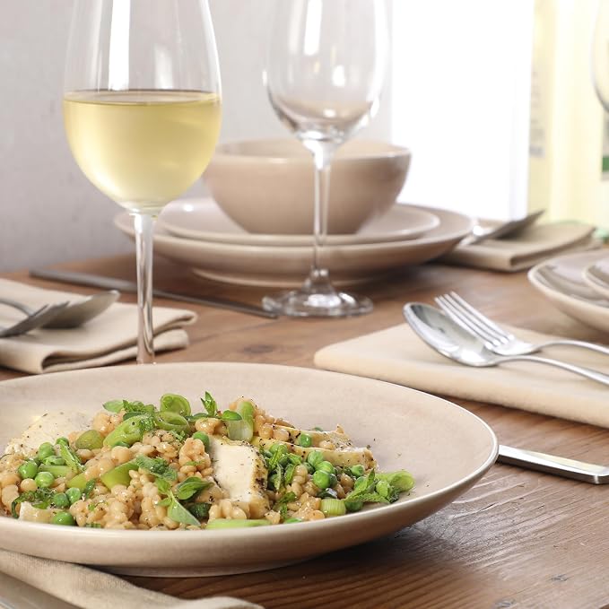 Gibson Elite Castle Peak Plates and Bowls Set, 12-Piece Dinnerware Set, Taupe Reactive Glaze Stoneware Dishes, Dinner Plates, Salad Plates & Cereal Bowls