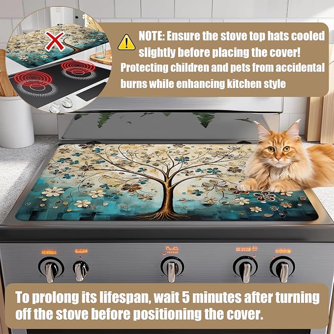 Vintage Tree of Life Stove Top Covers for Electric Stove, Electric Gas Stove Pad Heat Resistant Range Cooktop Protector for Home Decor Kitchen 28"x20"