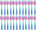 Stainless Steel Kids Silverware Set 24 Pieces (2 Pack of 12) - Child and Toddler Safe Flatware - Kids Utensil Set - Metal Kids Cutlery Set (Includes 12 Small Kids Spoons & Kids 12 Forks, UV Rainbow)