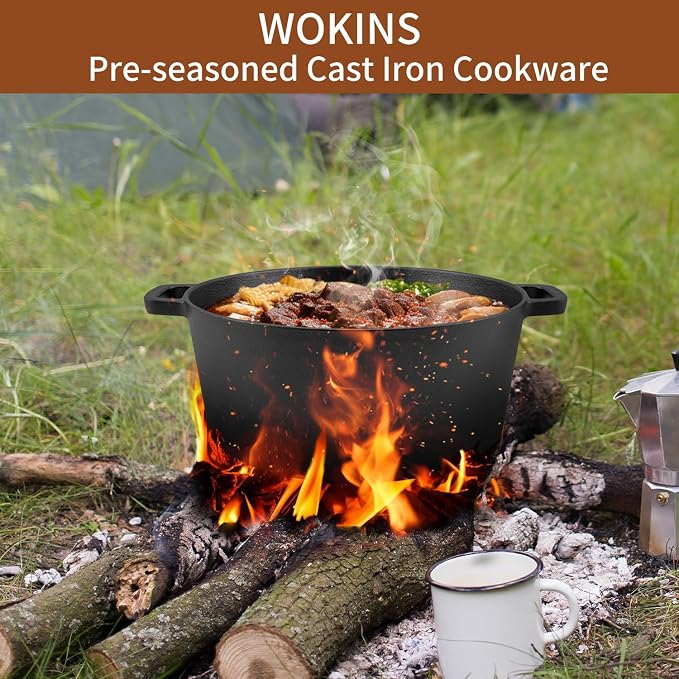 2-in-1 Pre-Seasoned Cast Iron Dutch Oven with Skillet Lid,5-Quart | Oven,grill,campfire and stovetop safe,durable dual-handle cookware for sourdough bread,frying,camping and BBQ
